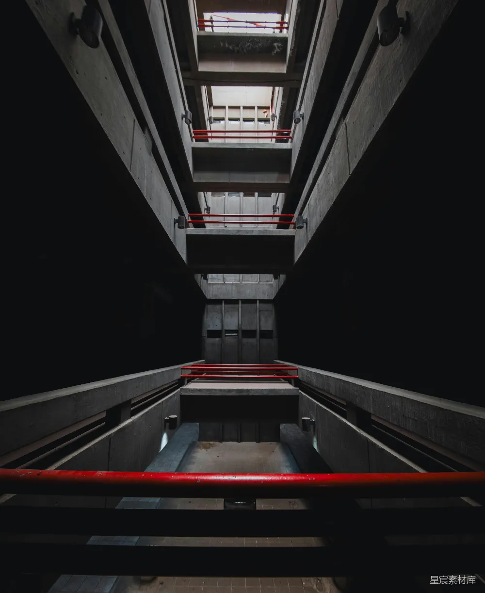 高清摄影 建筑 工业风格 楼梯 红色 现代化 混凝土建筑中的红色楼梯