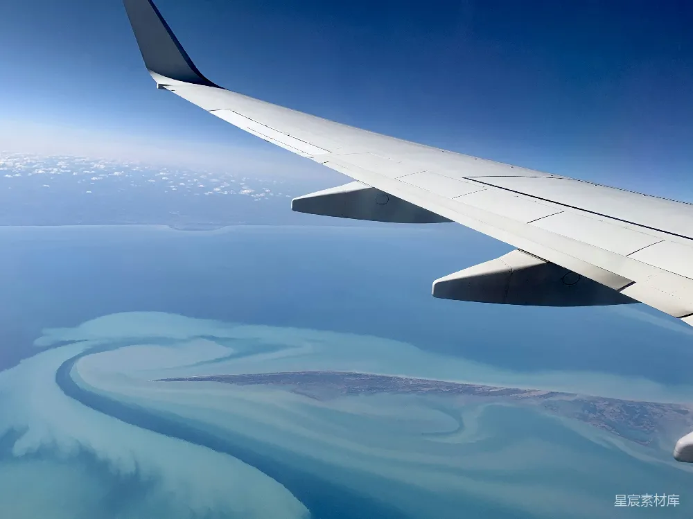 高清摄影 飞机机翼 海洋景观 自然风光 旅行 空中视角 空中俯瞰岛屿与海岸线