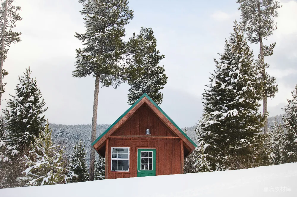 高清摄影 冬日 雪景 小木屋 自然风光 乡村 冬日雪景中的小木屋