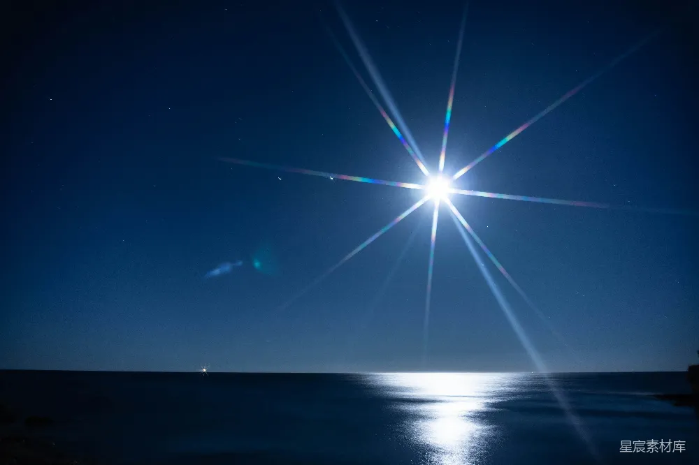 高清摄影 夜景 海景 星芒 宁静 自然 夜空下的海星光芒