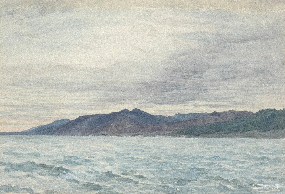 高清摄影 风景画 水彩画 自然 山景 海洋 远山与宁静的海景