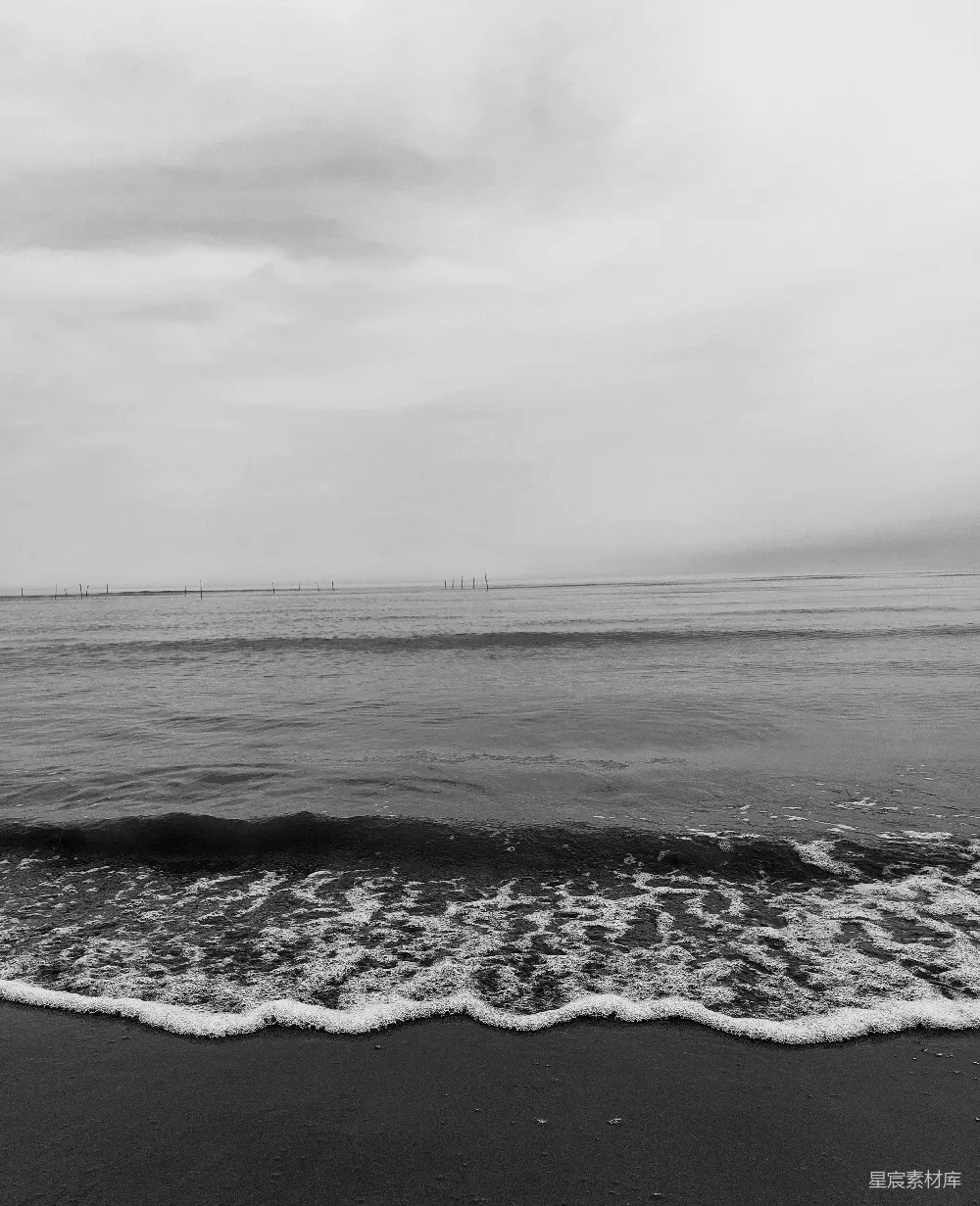 高清摄影 海滩 黑白 宁静 自然 风景 黑白海岸线