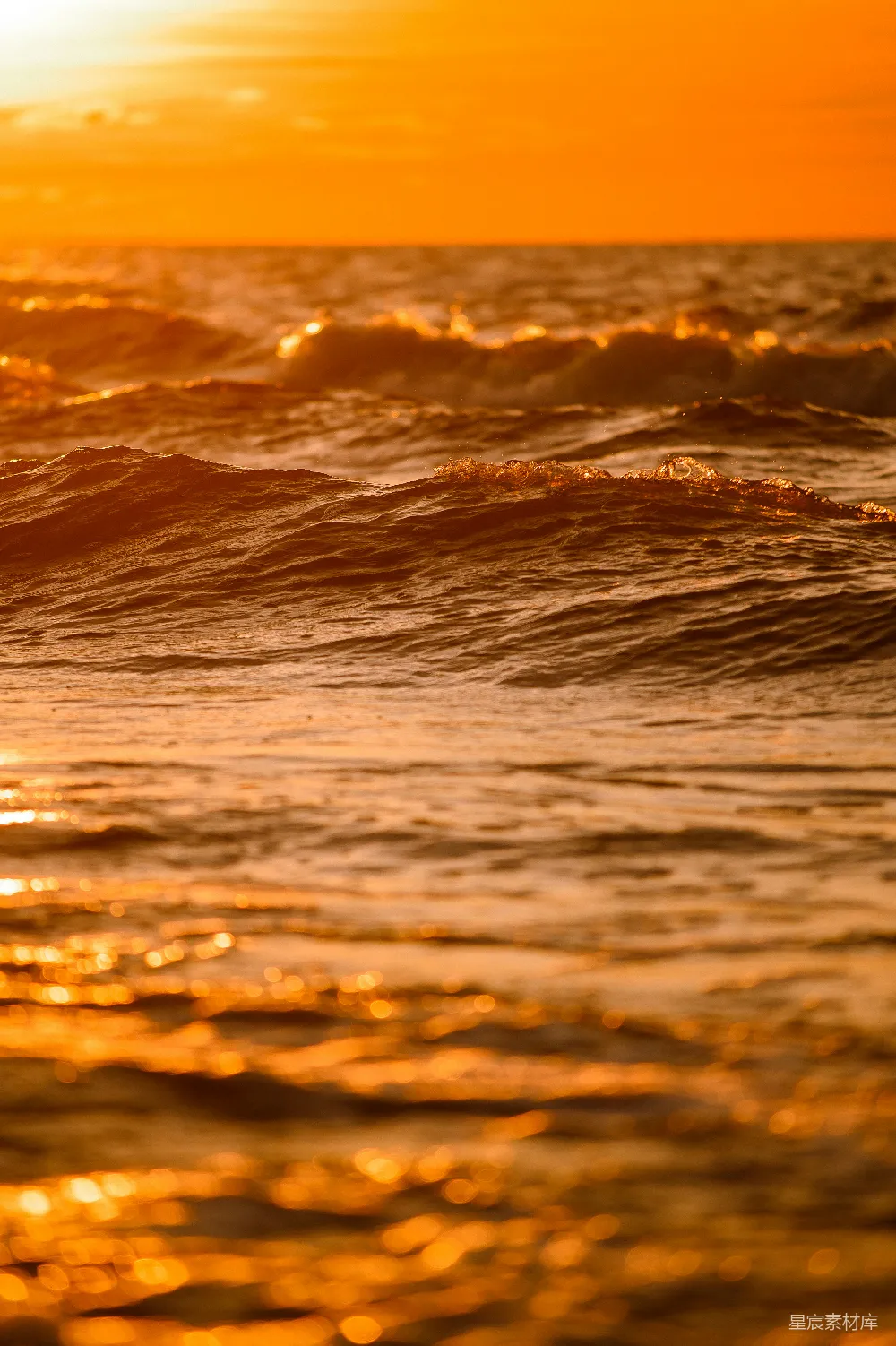高清摄影 海浪 夕阳 自然 宁静 摄影 夕阳下的海浪