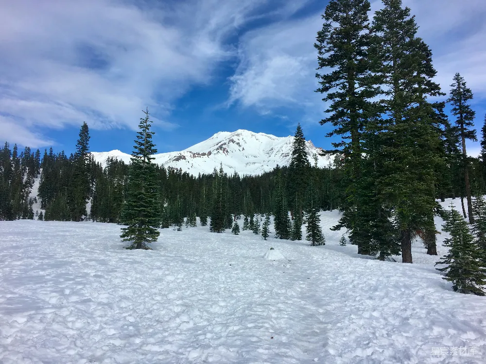 高清摄影 雪山 森林 雪景 自然风光 户外 雪山下的宁静森林