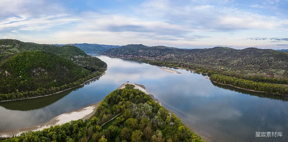 高清摄影 自然风光 多瑙河 航拍 风景如画 河流 多瑙河上的自然美景