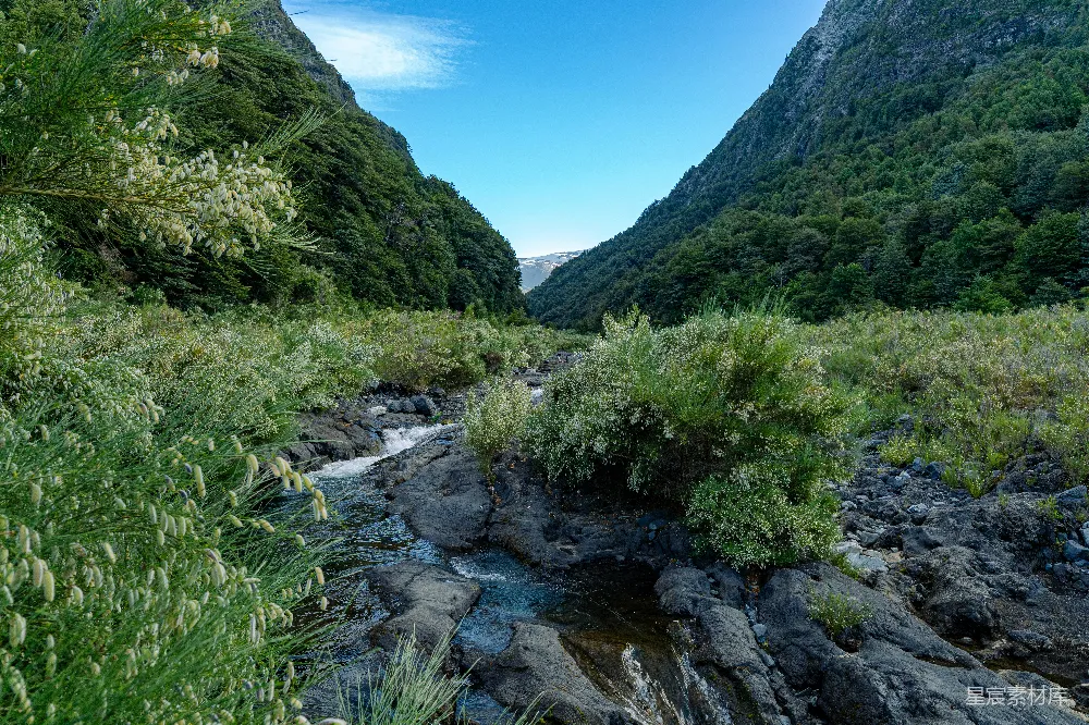 高清摄影 自然风光 山脉 溪流 户外探险 生态旅游 山谷中的溪流与自然美景