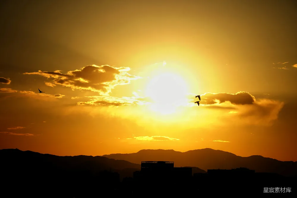 高清摄影 夕阳 城市 剪影 自然 宁静 夕阳余晖中的城市剪影
