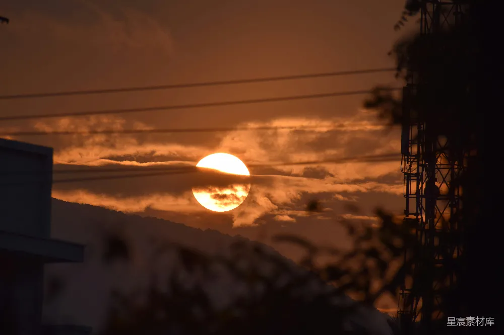 高清摄影 夕阳 城市 剪影 黄昏 自然 夕阳西下，城市剪影