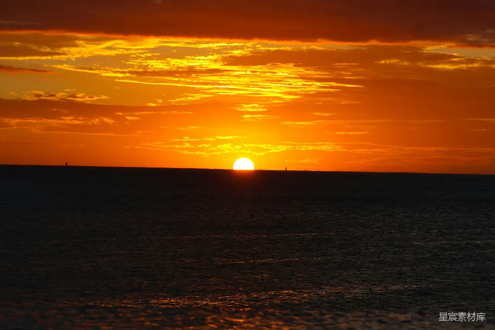 高清摄影 日落 海洋 宁静 自然风光 风景 夕阳下的海平线