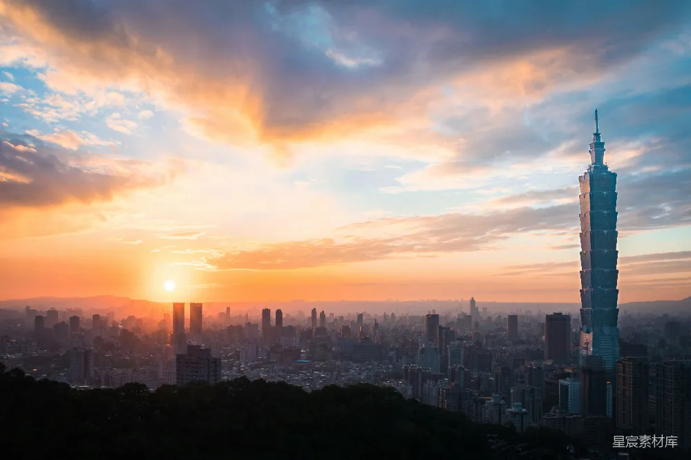 高清摄影 台北 101大楼 日落 城市景观 旅游 台北101夕阳下的城市剪影