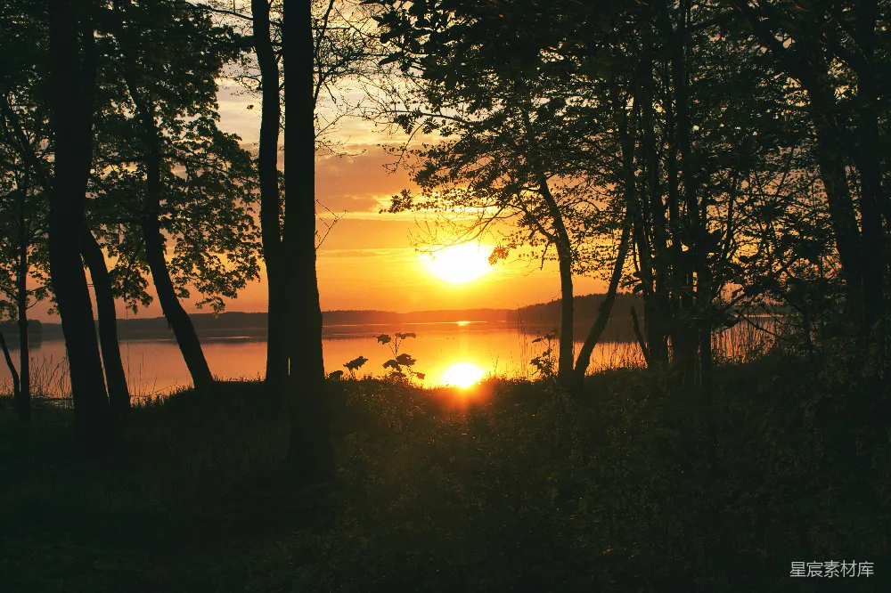 高清摄影 自然风光 日落 宁静 湖边 黄昏 湖畔夕阳