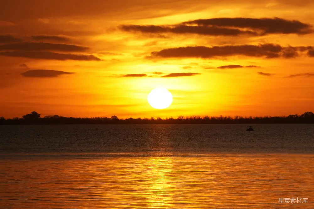 高清摄影 夕阳 湖景 宁静 自然风光 日落 金色的夕阳与宁静的湖面