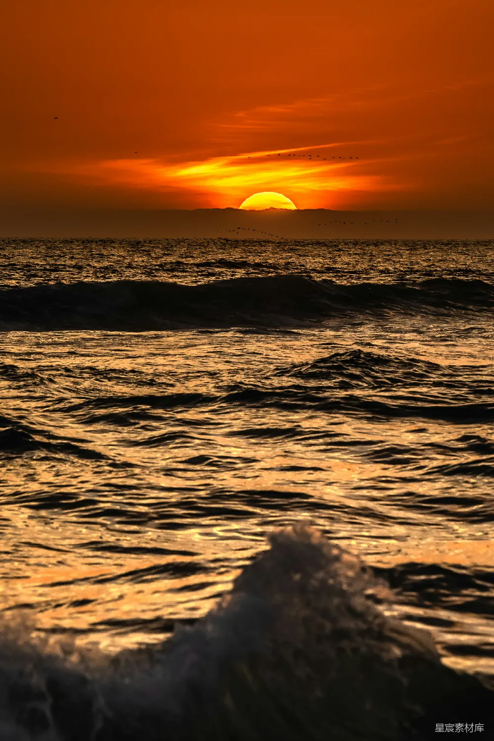 高清摄影 日落 海洋 自然风光 宁静 夕阳 夕阳下的海浪