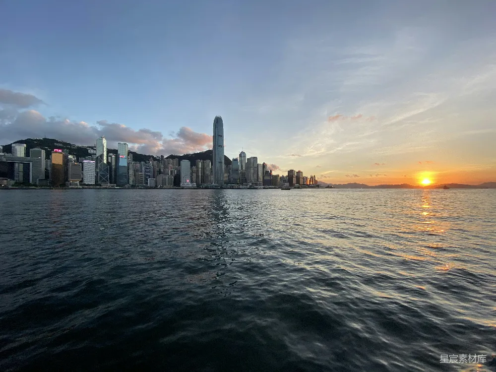 高清摄影 城市天际线 日落 香港 水景 都市风光 日落时分的维多利亚港