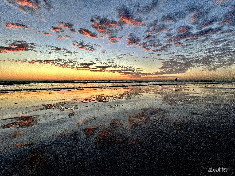 高清摄影 海滩 夕阳 宁静 自然 日落 夕阳下宁静的海滩