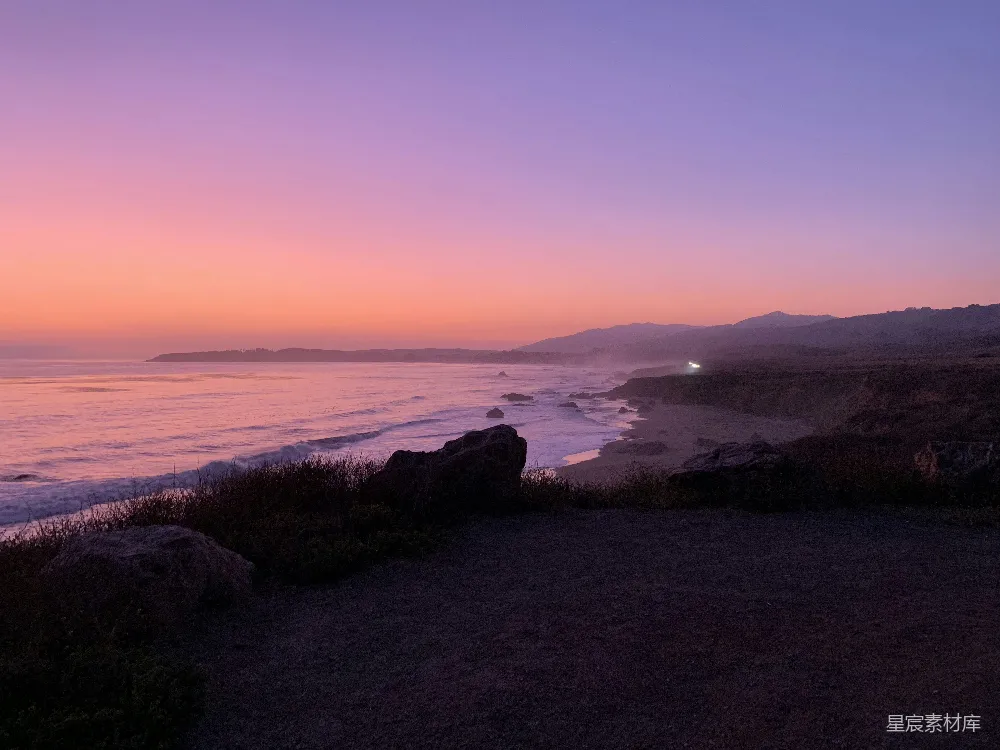 高清摄影 夕阳 海岸线 自然风光 宁静 日落 夕阳下的海岸线