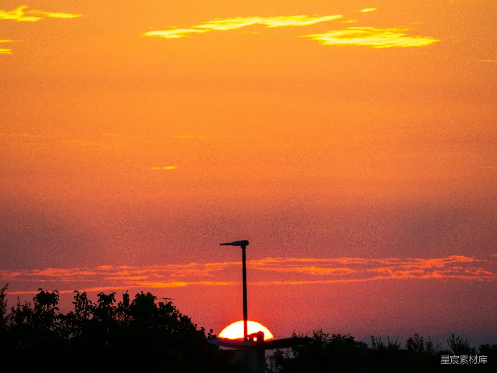 高清摄影 夕阳 剪影 城市风光 自然美景 宁静 夕阳下的路灯剪影