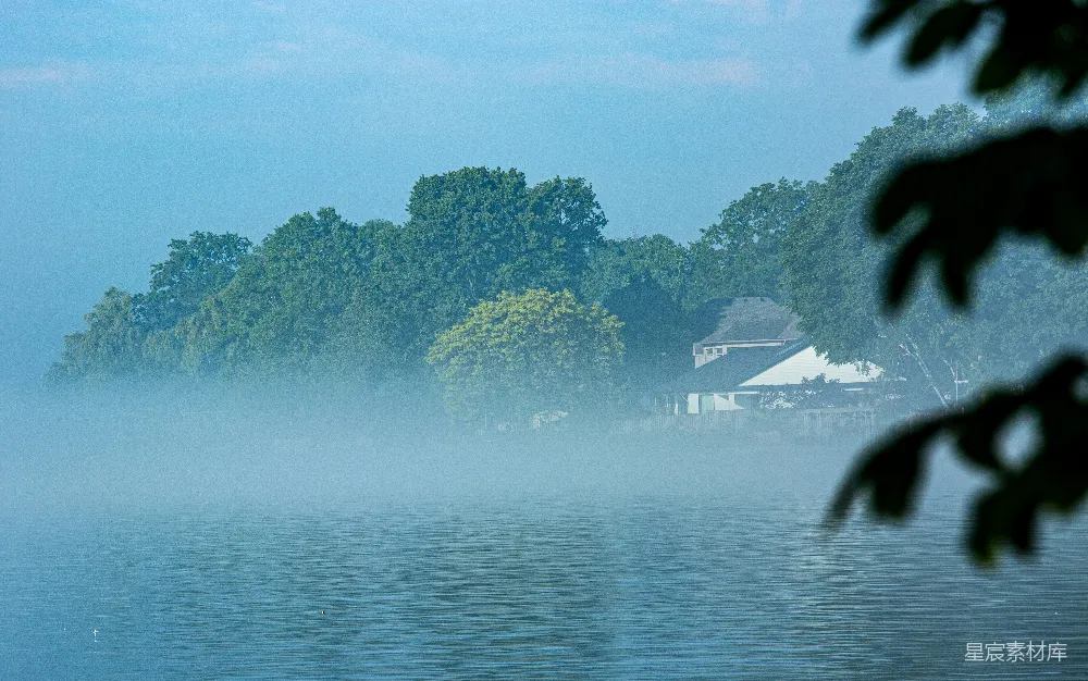 高清摄影 晨雾 湖景 宁静 自然 清晨 晨雾中的静谧湖景