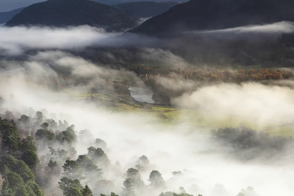 高清摄影 自然景观 晨雾 山谷 宁静 秋季 雾中的山谷