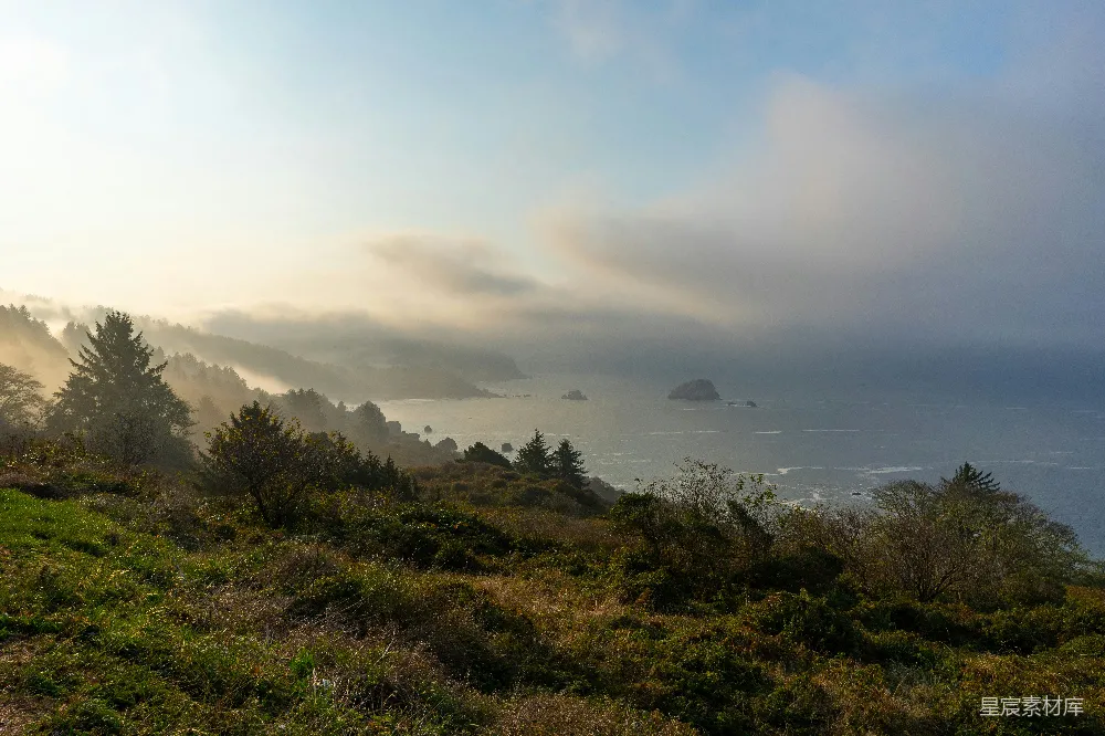高清摄影 自然风光 晨雾 海岸线 宁静 风景 晨雾中的海岸线