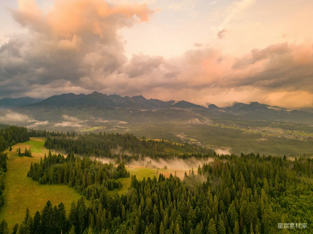 高清摄影 山景 清晨 森林 自然风光 旅行 晨雾中的山间森林