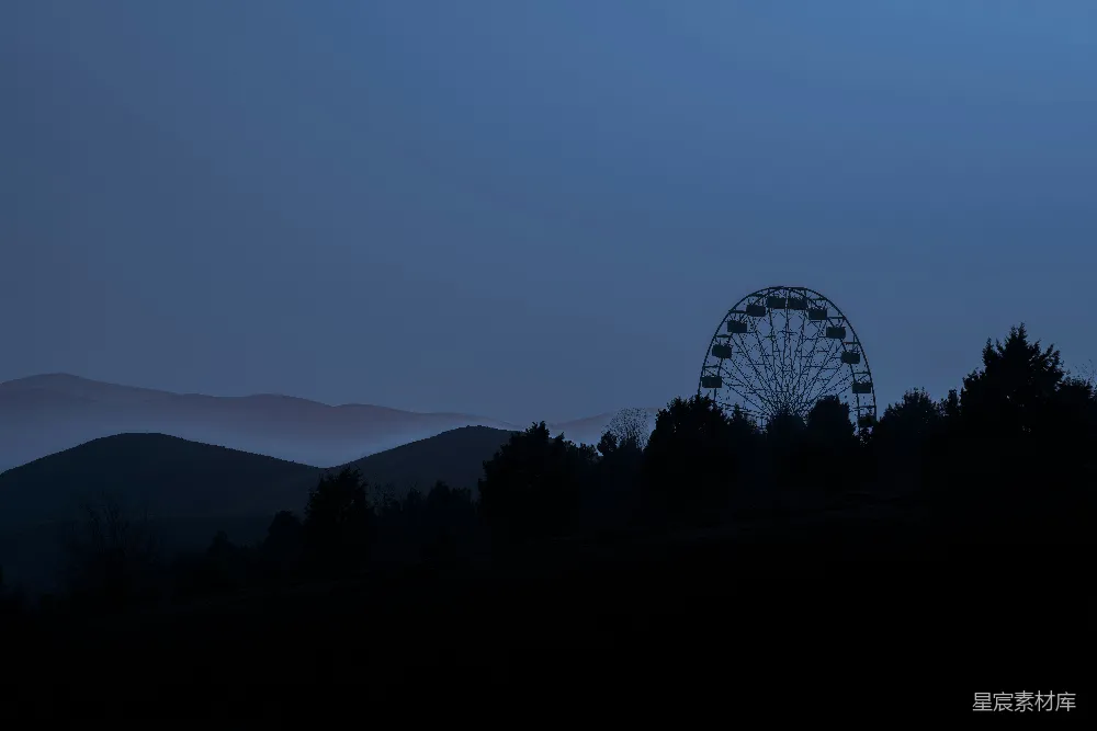 高清摄影 摩天轮 黄昏 寂静 山丘 夜景 黄昏下的摩天轮