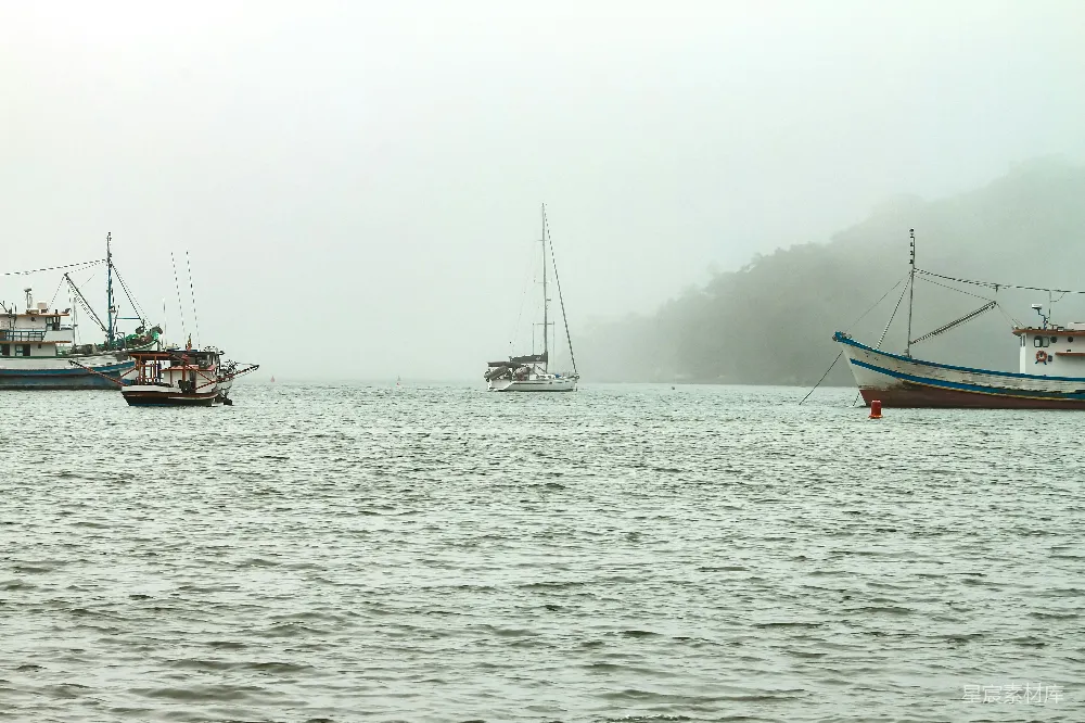高清摄影 海港 雾景 船只 宁静 自然 雾中的海港