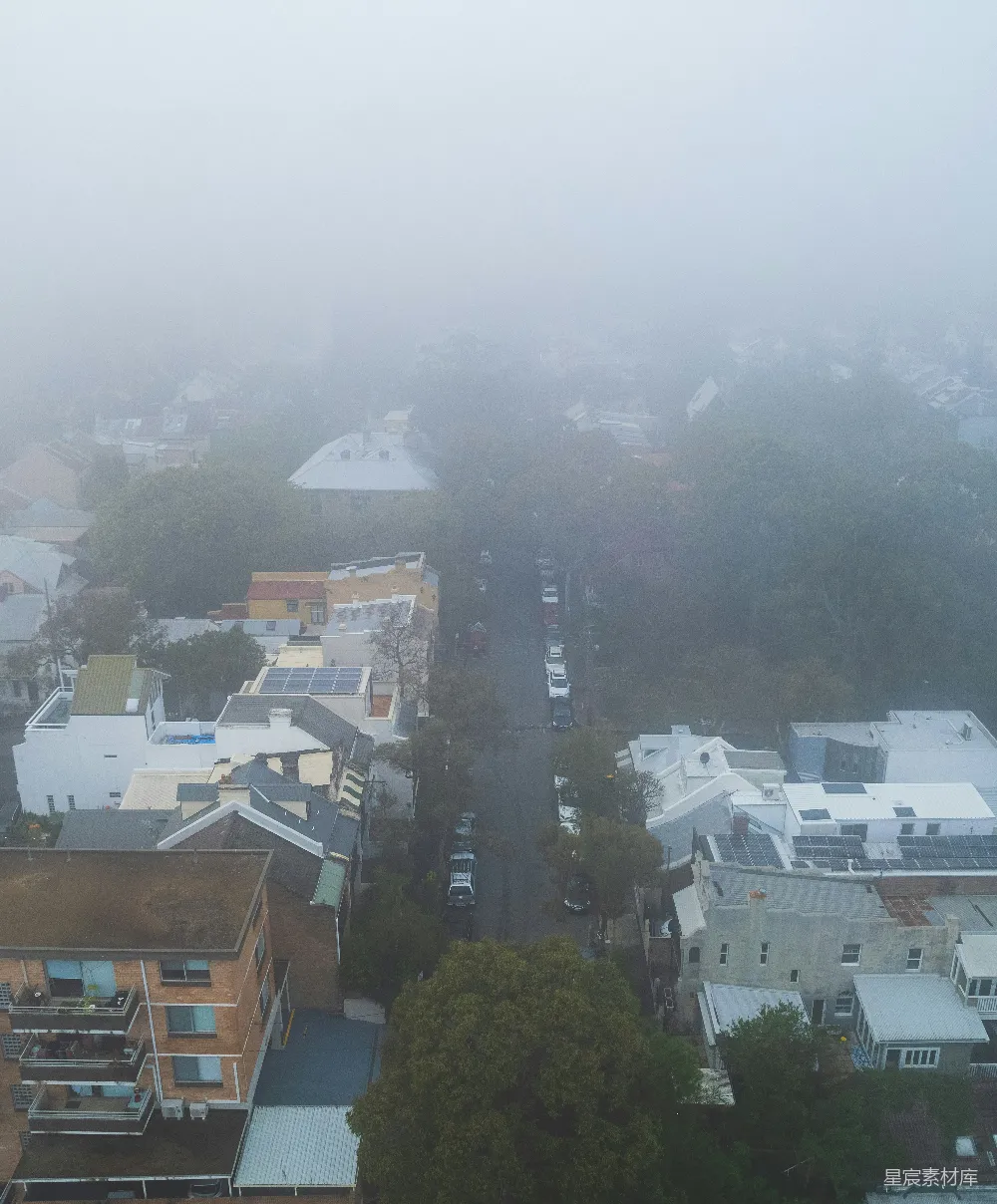 高清摄影 城市 雾 鸟瞰 住宅区 宁静 雾中的城市街景