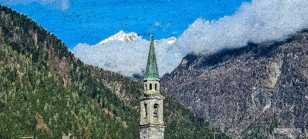 高清摄影 钟楼 雪山 自然风光 旅游景点 宁静 山顶钟楼与雪山