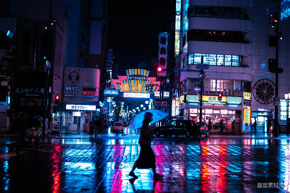 高清摄影 夜景 霓虹灯 雨景 城市 东京 霓虹下的雨夜街头