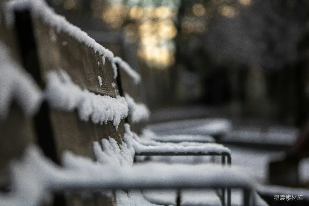 高清摄影 雪景 木椅 冬季 宁静 自然 冬日雪景中的木椅