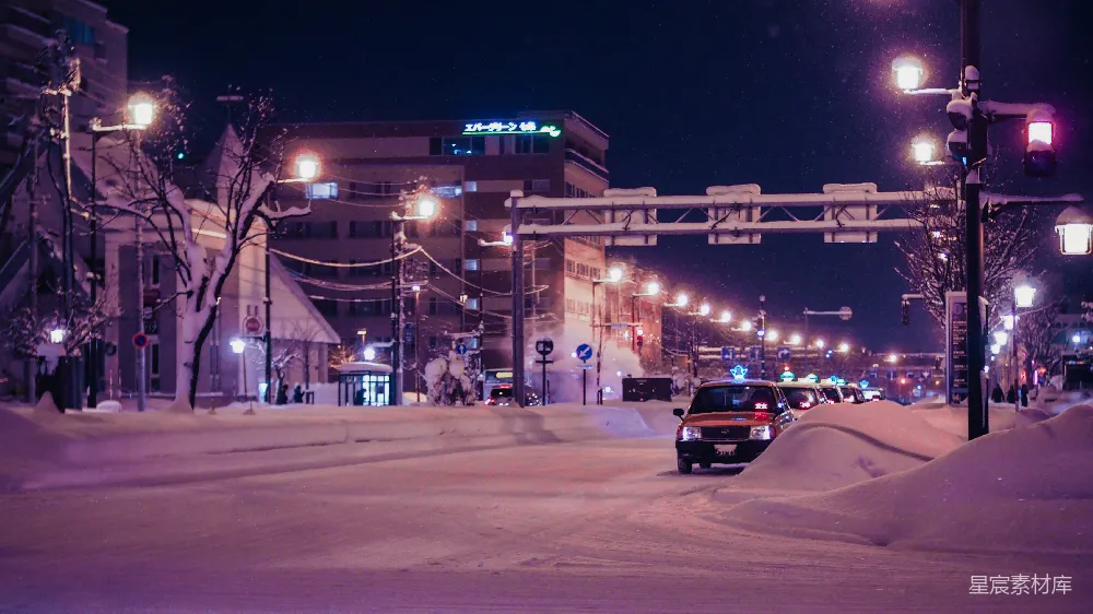 高清摄影 雪景 城市夜景 冬日 雪地 夜间 冬夜积雪中的城市街景