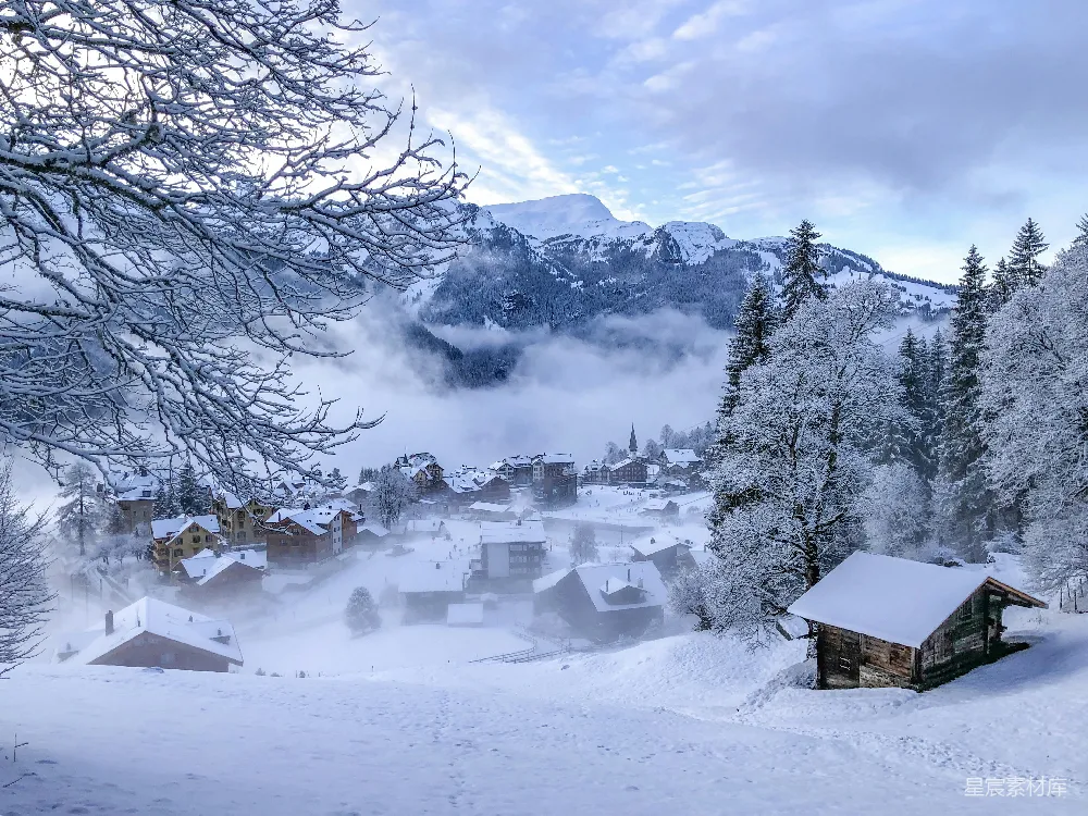 高清摄影 雪景 山景 村庄 冬季 宁静 冬日雪乡的宁静与美丽