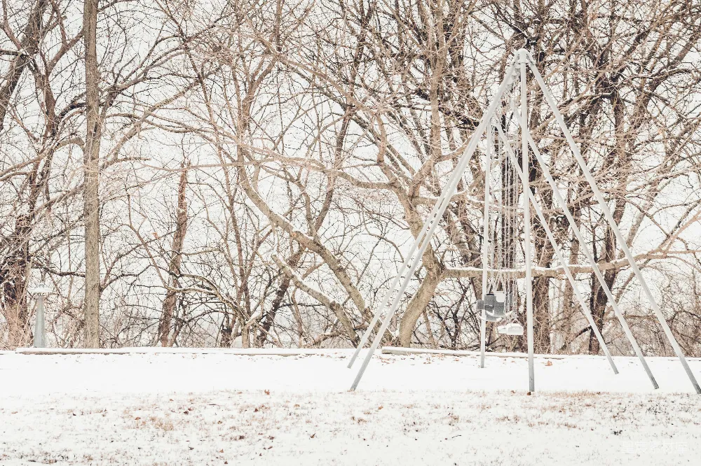 高清摄影 冬日 雪地 秋千 儿童游乐场 自然 冬日雪地的秋千架