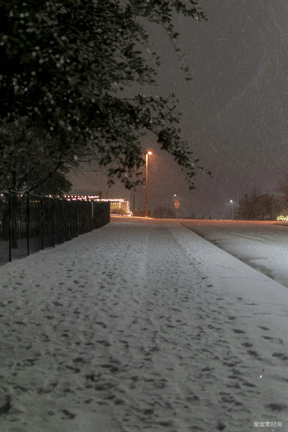 高清摄影 雪景 夜晚 街道 宁静 城市 夜雪中的静谧街道