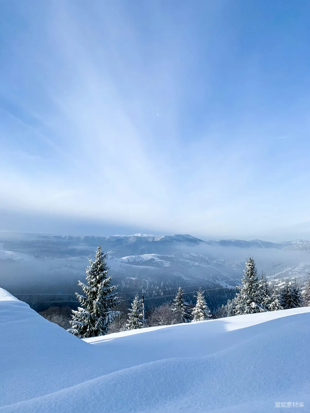 高清摄影 雪景 冬日 晨雾 自然风光 宁静 冬日晨雾中的雪景