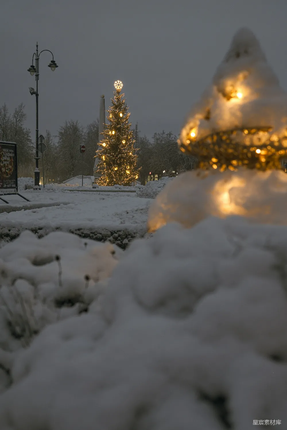 高清摄影 圣诞树 冬日 灯光 雪景 节日 冬夜的圣诞树