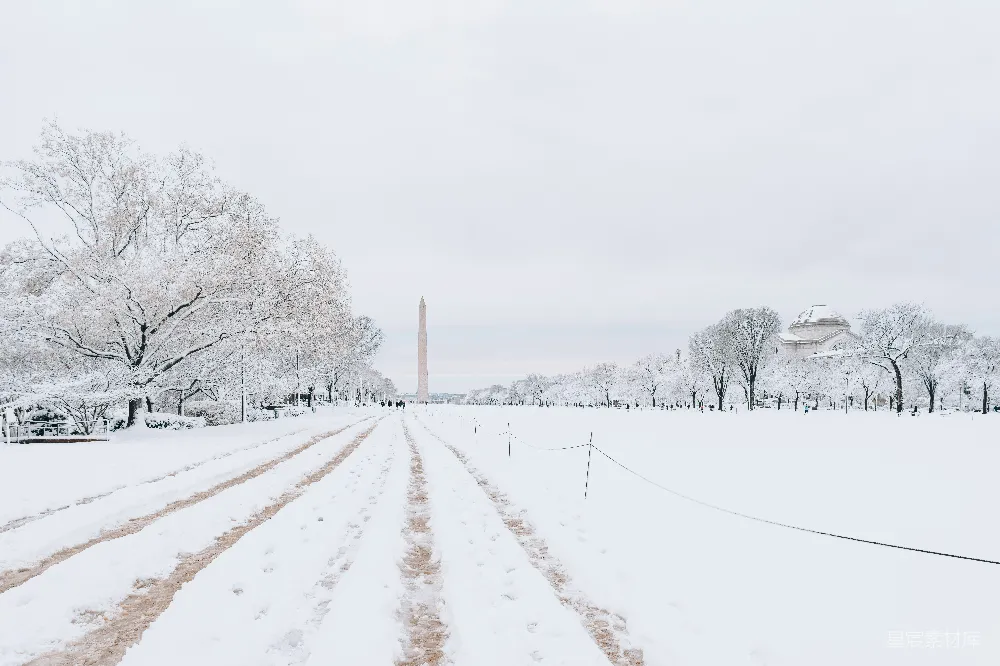 高清摄影 雪景 华盛顿纪念碑 城市风光 冬季 户外 雪中的华盛顿纪念碑