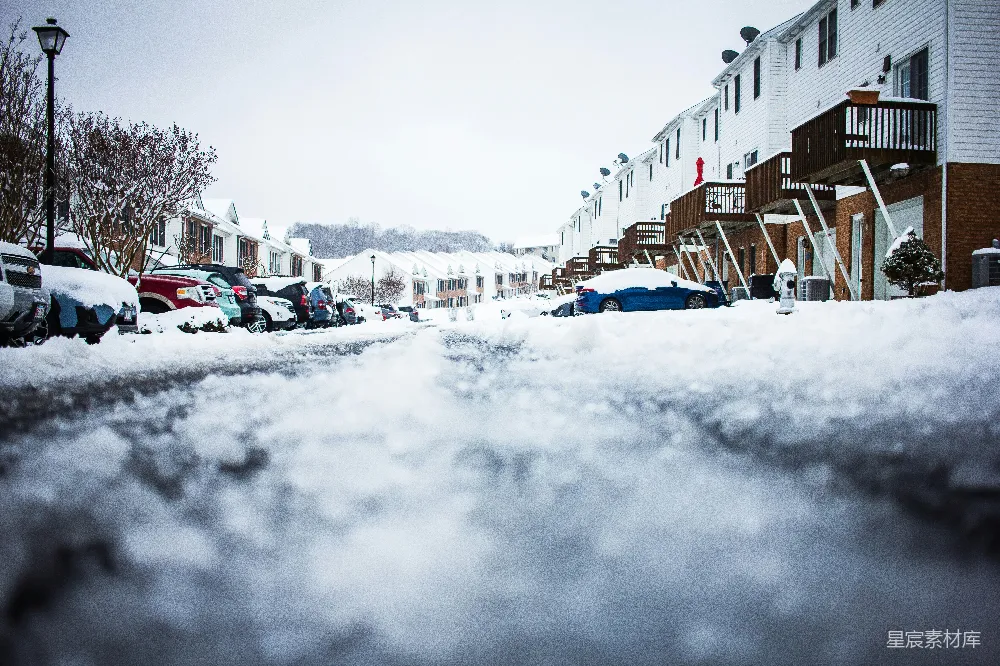 高清摄影 雪景 住宅区 冬季 城市风光 宁静 雪后的宁静街景