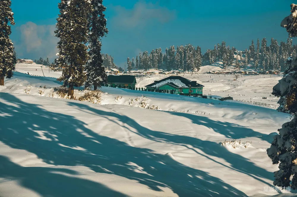 高清摄影 雪景 小木屋 冬日 乡村 自然 雪乡里的小木屋
