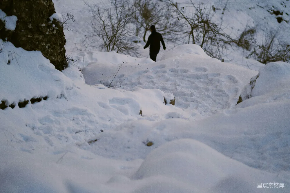 高清摄影 雪景 自然 冬日 孤独 行走 雪地里的独行者