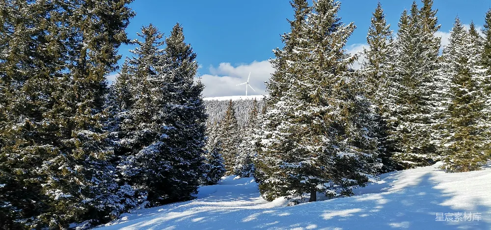 高清摄影 冬季 雪景 自然风光 风力发电 户外 冬日雪景与风力发电机