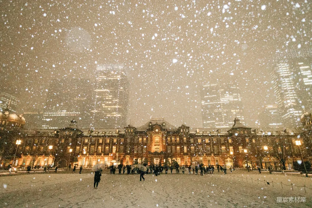 高清摄影 东京站 雪景 夜景 城市风光 冬季 东京站雪夜
