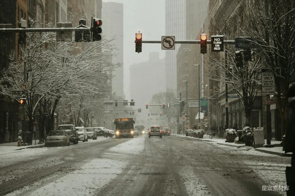 高清摄影 雪景 城市 交通 冬季 繁忙 雪中城市街景