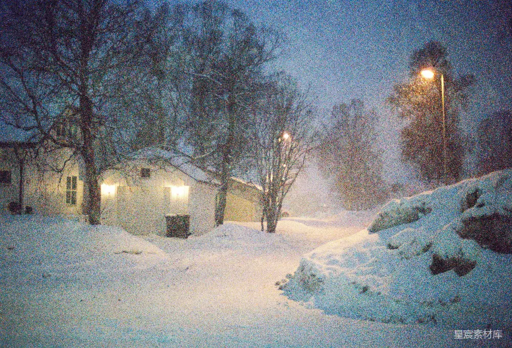 高清摄影 雪景 冬夜 乡村 宁静 自然 冬夜雪景