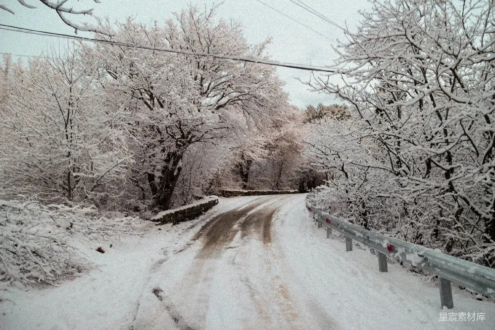高清摄影 冬季 雪景 乡村 道路 自然 冬日雪景中的乡间小路