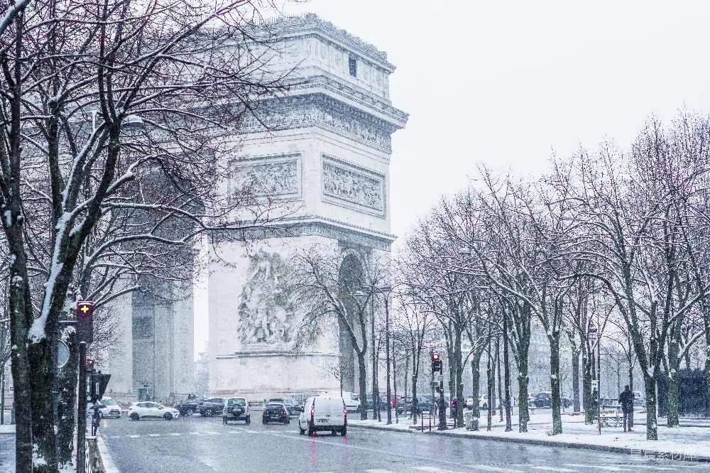 高清摄影 雪景 巴黎 凯旋门 冬季 城市风光 雪中的凯旋门