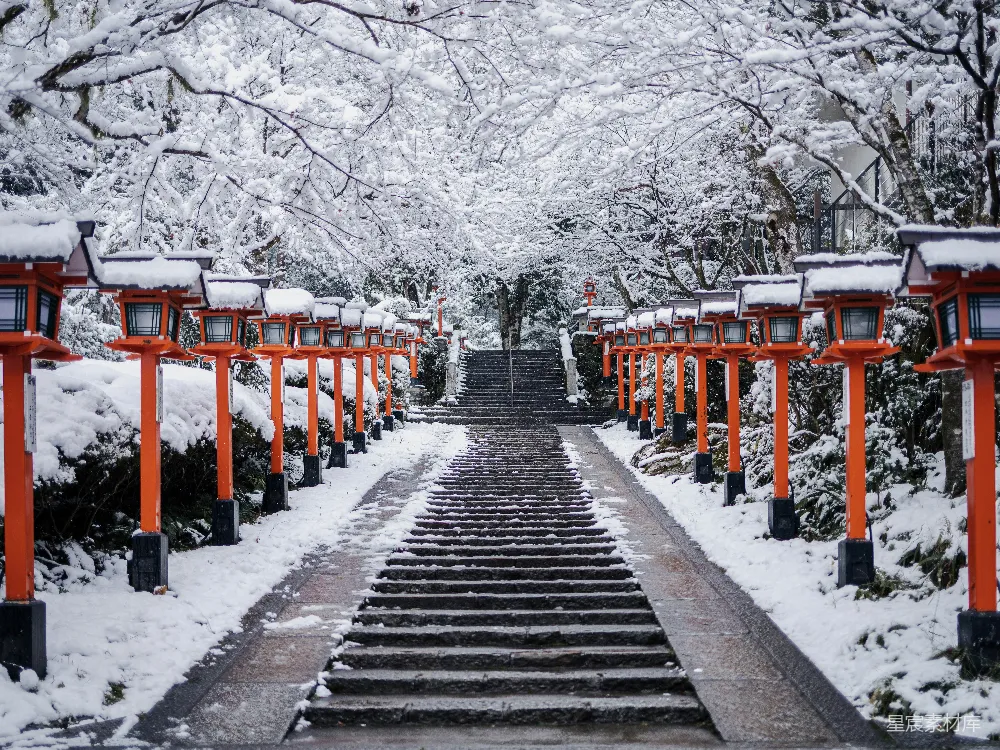 高清摄影 雪景 鸟居 京都 冬季 风景 雪中的鸟居