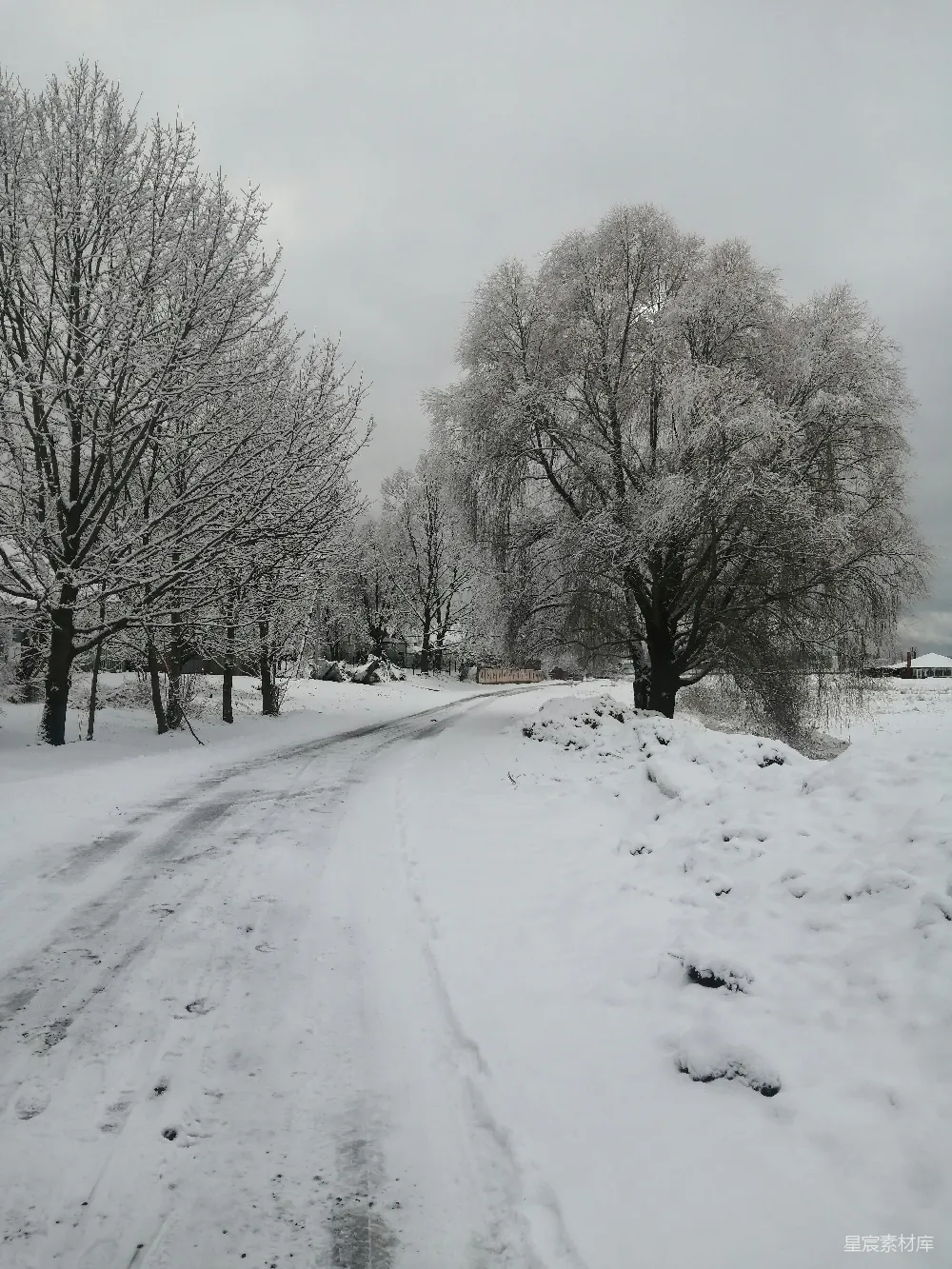 高清摄影 冬景 雪景 乡村 自然 宁静 冬日雪景中的乡间小路