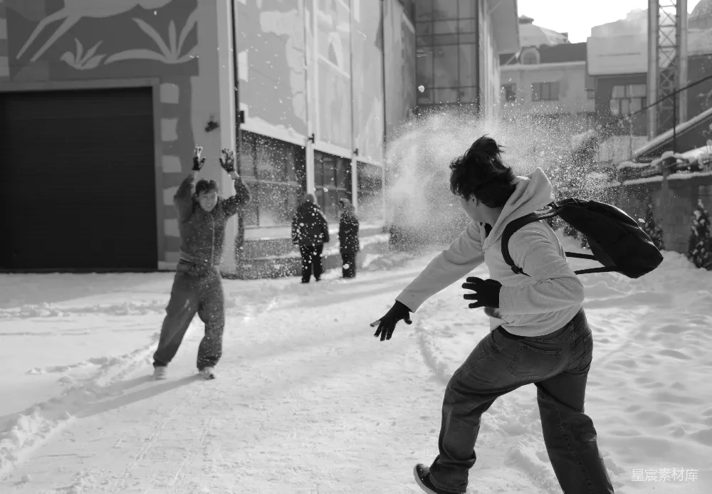 高清摄影 雪球 冬季 户外 娱乐 黑白 冬日雪球大战